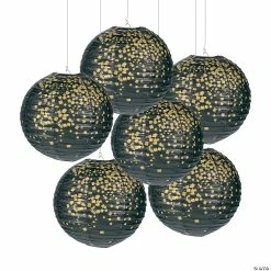 Flash Sale 🌟 10" Black & Gold Patterned Hanging Paper Lanterns - 6 Pc. ✨