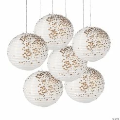 Top 10 👏 12" White & Gold Patterned Hanging Paper Lanterns - 6 Pc. 👏