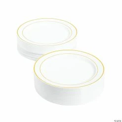Flash Sale 🧨 Bulk White Plastic Dinner Plates with Gold Trim - 100 Pc. 👍