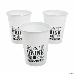 Best Sale 💯 Eat Drink & Be Married Typography White Plastic Cups - 50 Ct. 💯