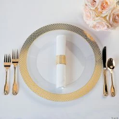 Outlet 🔔 Gold Diamond Rim Clear Chargers - 12 Ct. 🔥 -Occasions Sales gold diamond rim clear chargers 12 ct 13745697 a02