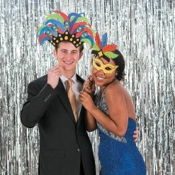 Occasions Sales -Occasions Sales large silver metallic fringe backdrop curtain3 6194 a01