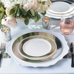 Brand new 🛒 Premium Ivory Plastic Dessert Plates with Metallic Trim - 25 Ct. ⭐ -Occasions Sales premium ivory plastic dessert plates with silver trim 25 ct 13779424 a02