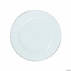 Cheapest 🥰 Premium White Elegance Plastic Dessert Plates with Silver Trim - 25 Ct. ⭐