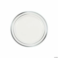 Best Sale 🧨 Premium White Plastic Dessert Plates with Metallic Trim - 25 Ct. 😍