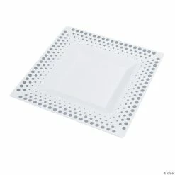 Discount 👍 Silver Dot Square Plastic Dinner Plates - 25 Ct. ✨