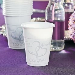 Deals 🌟 Two Hearts One Love Wedding Plastic Cups - 50 Ct. ⭐ -Occasions Sales two hearts one love wedding plastic cups 50 ct 3 1793a a01