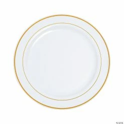 Deals ๐ Premium White Plastic Dinner Plates with Metallic Trim - 25 Ct. ๐คฉ