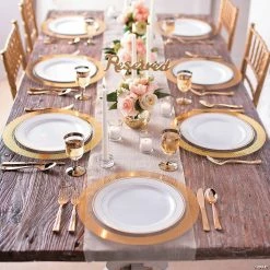 Deals 🔔 Premium White Plastic Dinner Plates with Metallic Trim - 25 Ct. 🤩 -Occasions Sales white plastic dinner plates with gold trim 25 ct 13738072 a02