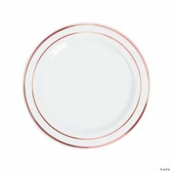 Deals 🤩 Premium White Plastic Dinner Plates with Metallic Trim - 25 Ct. 😍