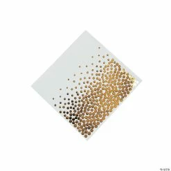 Discount 🎁 White with Gold Foil Dots Beverage Napkins - 16 Pc. 🤩