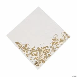 Outlet 🔥 White with Gold Foil Floral Design Luncheon Napkins - 50 Pc. 🥰